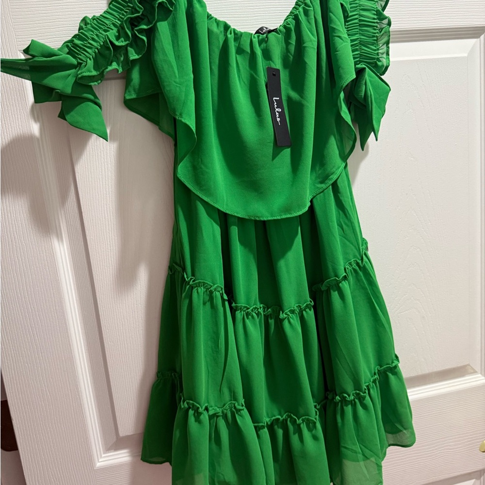 Lulu's Green Ruffled Off-the-Shoulder Mini Dress